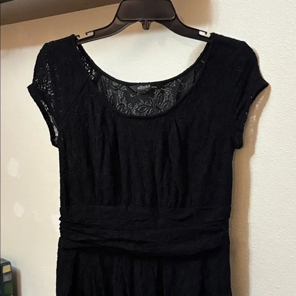 EShakti Black Lace Smocked Waist Fit and Flare Dress Sz 10 🖤 - Picture 2 of 10